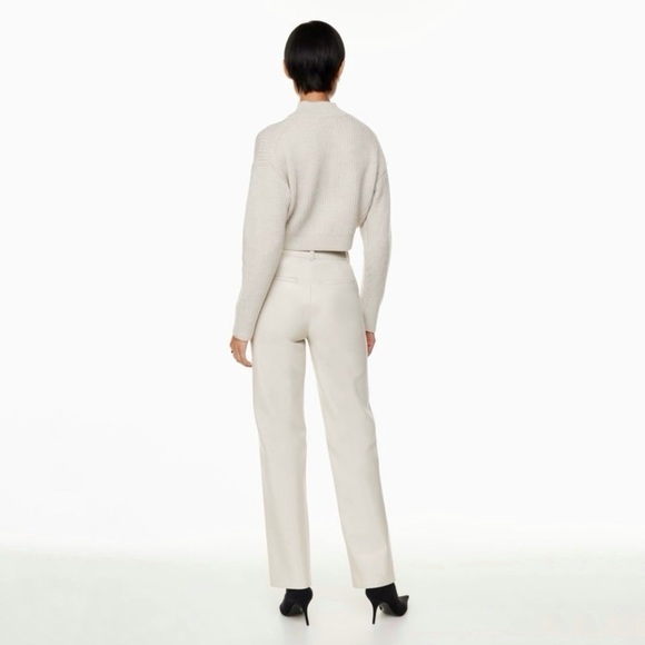 Aritzia Babaton Command Pant Vegan Leather Straight Leg Trouser Matte Pearl 0 XS - Picture 3 of 14